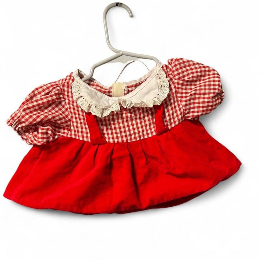12m vintage handmade short babydoll style red gingham TOP w puff shirt sleeves